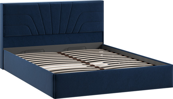 Изображение товара Двуспальная кровать ТриЯ Пандора с ПМ 160x200 Тип 1  (микровелюр Wellmart Blue)