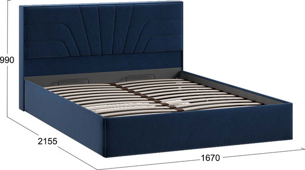 Изображение товара Двуспальная кровать ТриЯ Пандора с ПМ 160x200 Тип 1  (микровелюр Wellmart Blue)