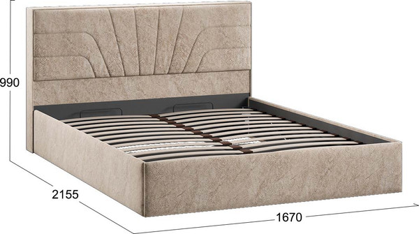 Изображение товара Двуспальная кровать ТриЯ Пандора с ПМ 160x200 Тип 1  (микровелюр Wellmart Dark Beige)