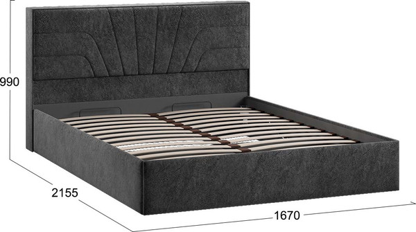 Изображение товара Двуспальная кровать ТриЯ Пандора с ПМ 160x200 Тип 1  (микровелюр Wellmart Graphite)