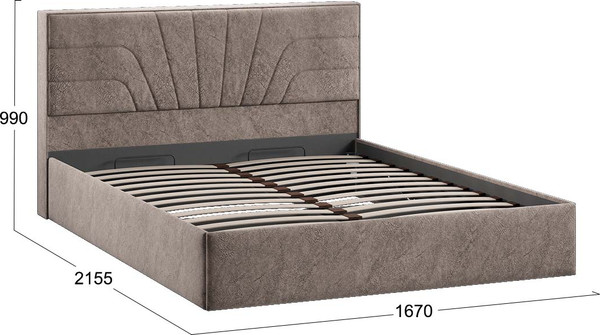 Изображение товара Двуспальная кровать ТриЯ Пандора с ПМ 160x200 Тип 1  (микровелюр Wellmart Latte)