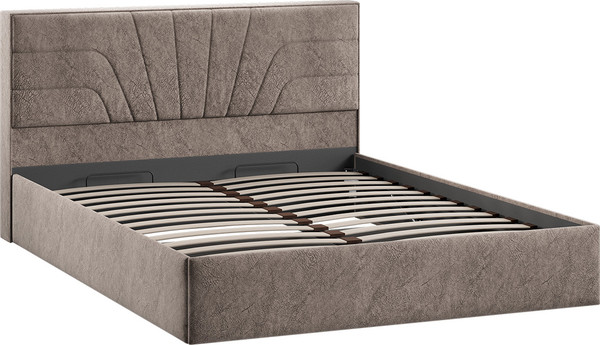 Изображение товара Двуспальная кровать ТриЯ Пандора с ПМ 160x200 Тип 1  (микровелюр Wellmart Latte)