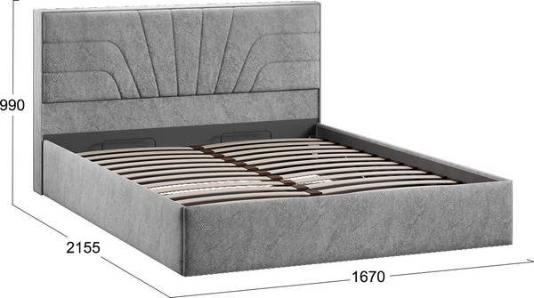 Изображение товара Двуспальная кровать ТриЯ Пандора с ПМ 160x200 Тип 1  (микровелюр Wellmart Silver)