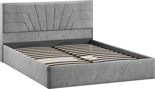 Изображение товара Двуспальная кровать ТриЯ Пандора с ПМ 160x200 Тип 1  (микровелюр Wellmart Silver)
