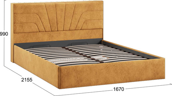 Изображение товара Двуспальная кровать ТриЯ Пандора с ПМ 160x200 Тип 1  (микровелюр Wellmart Yellow)