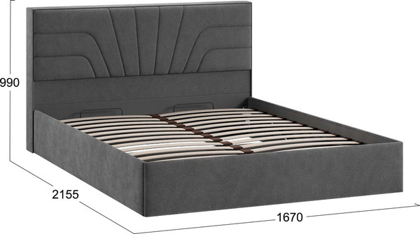 Изображение товара Двуспальная кровать ТриЯ Пандора с ПМ 160x200 Тип 1 (микрошенилл Relax Graphite)