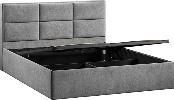 Изображение товара Полуторная кровать ТриЯ Стелла c ПМ 140x200 Тип 1 и заглушиной (микровелюр Wellmart Silver)