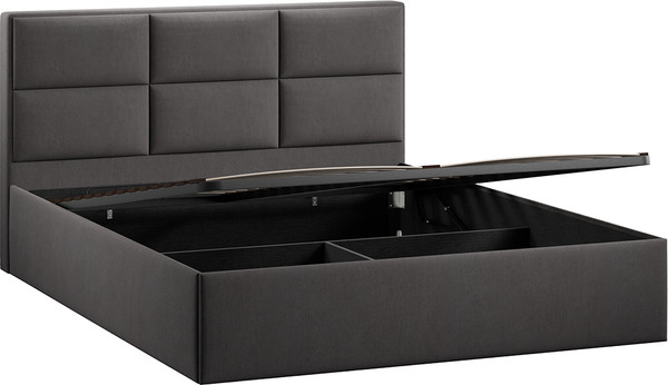 Изображение товара Полуторная кровать ТриЯ Глосс универсальная с ПМ Тип 1 140x200 и заглушиной  (велюр графит)
