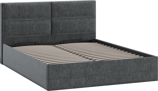 Изображение товара Полуторная кровать ТриЯ Глосс универсальная с ПМ Тип 1 140x200 и заглушиной  (микровелюр Jercy Graphite)