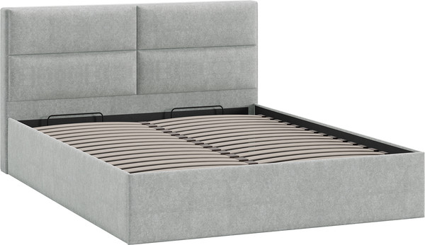 Изображение товара Полуторная кровать ТриЯ Глосс универсальная с ПМ Тип 1 140x200 и заглушиной  (микровелюр Jercy Silver)