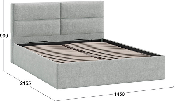 Изображение товара Полуторная кровать ТриЯ Глосс универсальная с ПМ Тип 1 140x200 и заглушиной  (микровелюр Jercy Silver)