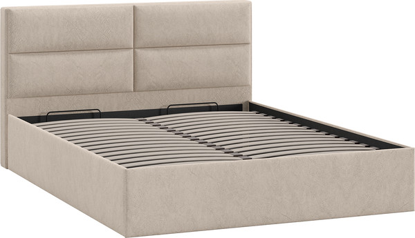 Изображение товара Полуторная кровать ТриЯ Глосс универсальная с ПМ Тип 1 140x200 и заглушиной  (микровелюр Wellmart Dark Beige)