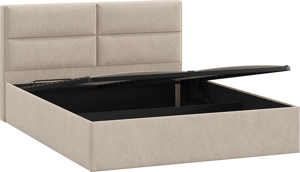 Изображение товара Полуторная кровать ТриЯ Глосс универсальная с ПМ Тип 1 140x200 и заглушиной  (микровелюр Wellmart Dark Beige)