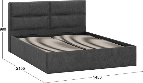 Изображение товара Полуторная кровать ТриЯ Глосс универсальная с ПМ Тип 1 140x200 и заглушиной  (микровелюр Wellmart Graphite)