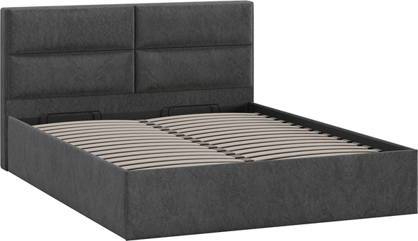 Изображение товара Полуторная кровать ТриЯ Глосс универсальная с ПМ Тип 1 140x200 и заглушиной  (микровелюр Wellmart Graphite)