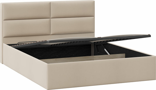 Изображение товара Двуспальная кровать ТриЯ Глосс универсальная с ПМ Тип 1 180x200 и заглушиной  (велюр мокко светлый)