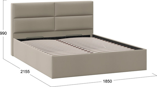 Изображение товара Двуспальная кровать ТриЯ Глосс универсальная с ПМ Тип 1 180x200 и заглушиной  (велюр мокко темный)