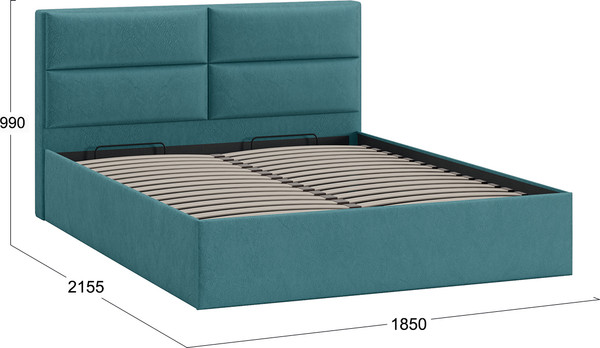 Изображение товара Двуспальная кровать ТриЯ Глосс универсальная с ПМ Тип 1 180x200 и заглушиной  (микровелюр Wellmart Indigo)