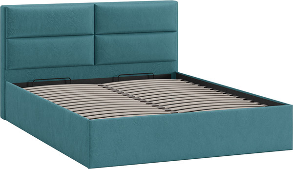 Изображение товара Двуспальная кровать ТриЯ Глосс универсальная с ПМ Тип 1 180x200 и заглушиной  (микровелюр Wellmart Indigo)