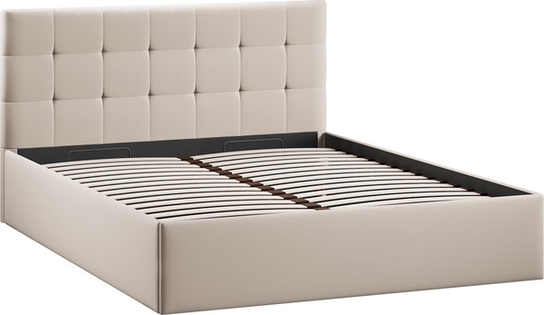 Изображение товара Полуторная кровать ТриЯ Джоли универсальная с ПМ Тип 1 140x200 и заглушиной (велюр Confetti Cream)