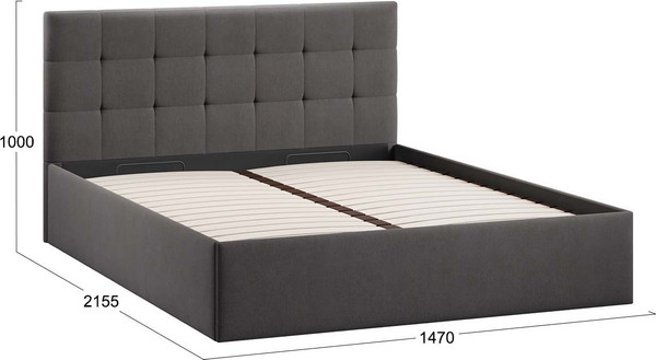 Изображение товара Полуторная кровать ТриЯ Джоли универсальная с ПМ Тип 1 140x200 и заглушиной (велюр графит)