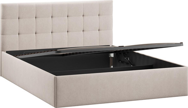 Изображение товара Полуторная кровать ТриЯ Джоли универсальная с ПМ Тип 1 140x200 и заглушиной  (велюр мокко светлый)