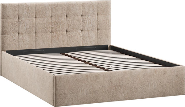 Изображение товара Полуторная кровать ТриЯ Джоли универсальная с ПМ Тип 1 140x200 и заглушиной (микровелюр Wellmart Dark Beige)