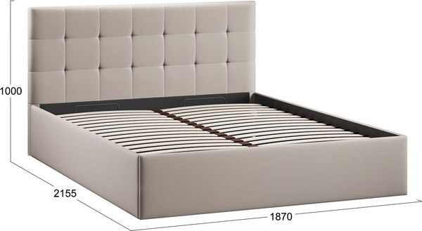 Изображение товара Двуспальная кровать ТриЯ Джоли универсальная с ПМ Тип 1 180x200 и заглушиной (велюр Confetti Smoke)