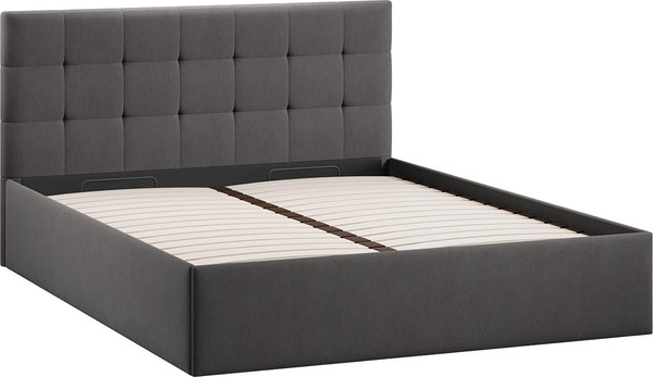 Изображение товара Двуспальная кровать ТриЯ Джоли универсальная с ПМ Тип 1 180x200 и заглушиной (велюр графит)