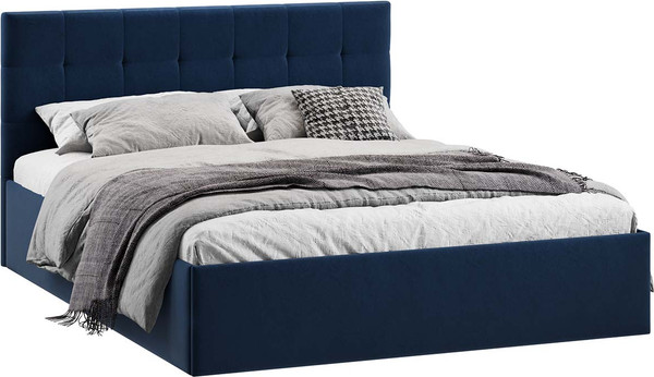 Изображение товара Двуспальная кровать ТриЯ Джоли универсальная с ПМ Тип 1 180x200 и заглушиной (микровелюр Wellmart Blue)