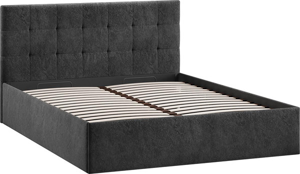 Изображение товара Двуспальная кровать ТриЯ Джоли универсальная с ПМ Тип 1 180x200 и заглушиной  (микровелюр Wellmart Graphite)