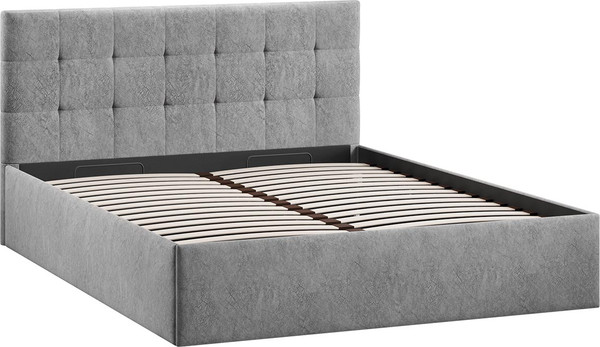 Изображение товара Двуспальная кровать ТриЯ Джоли универсальная с ПМ Тип 1 180x200 и заглушиной  (микровелюр Wellmart Silver)