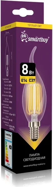 Изображение товара Лампа SmartBuy SBL-C37FCan-8-27K-E14