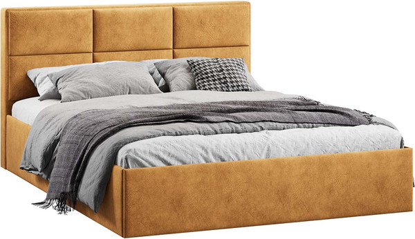Изображение товара Двуспальная кровать ТриЯ Стелла c ПМ 180x200 Тип 1 и заглушиной (микровелюр Wellmart Yellow)