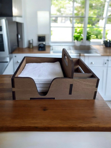 Изображение товара Салфетница ОМурМебель с рейками и отсеком для специй/зубочисток (коричневый)