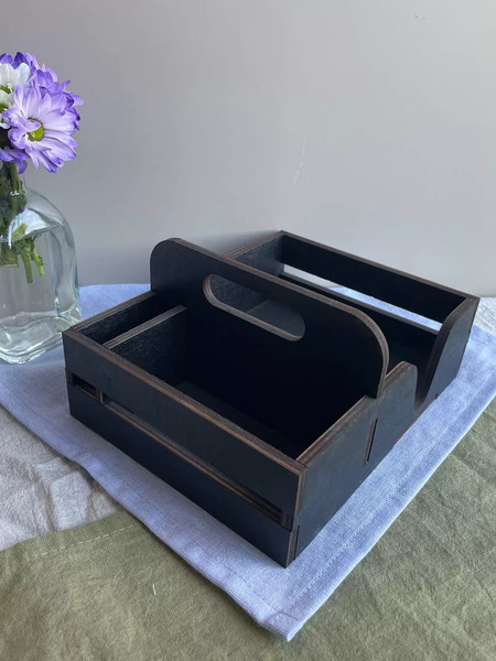 Изображение товара Салфетница ОМурМебель с рейками и отсеком для специй/зубочисток (черный)