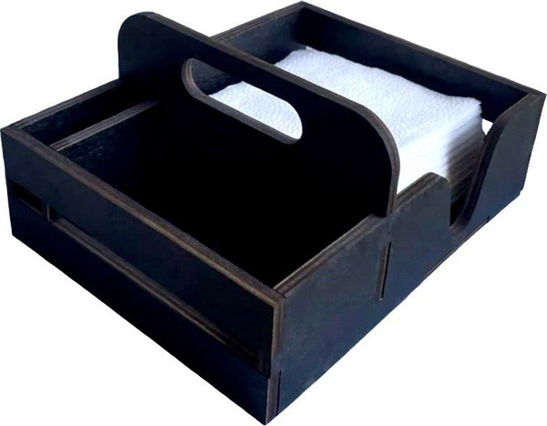 Изображение товара Салфетница ОМурМебель с рейками и отсеком для специй/зубочисток (черный)