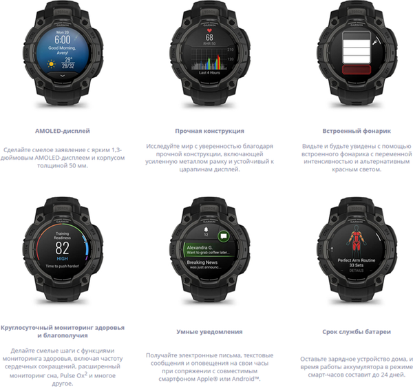 Изображение товара Умные часы Garmin Instinct 3 Amoled 50mm / 010-03020-00 (угольный)