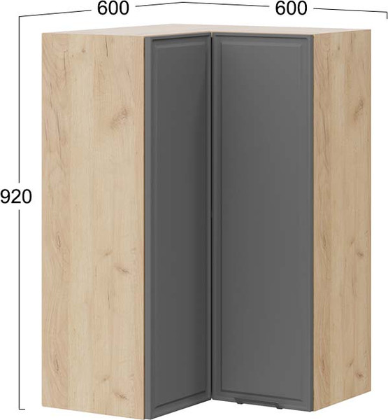 Изображение товара Шкаф навесной для кухни ТриЯ Белладжио 1ВВ6УП угловой прямой (дуб крафт золотой/софт графит)