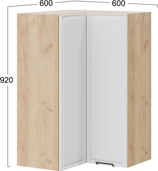 Изображение товара Шкаф навесной для кухни ТриЯ Белладжио 1ВВ6УП угловой прямой (дуб крафт золотой/фон белый)