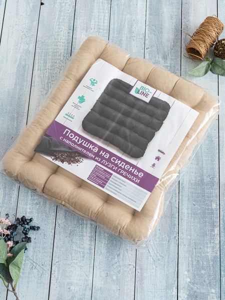 Изображение товара Подушка на стул BIO-LINE С гречневой лузгой 25 точек 40x40 / PSG25 (бежевый)