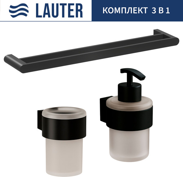 Изображение товара Набор аксессуаров для ванной Lauter 21TS3019 + 21TS3021 + 21TS3002 (Matt Black, 3 предмета)