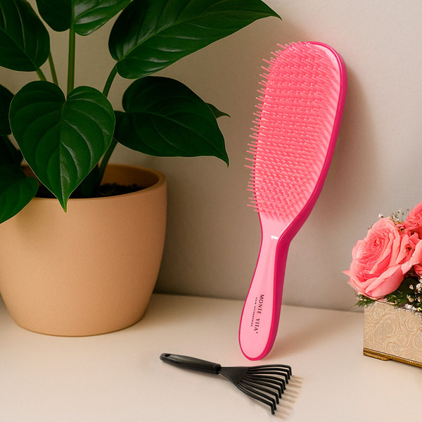 Изображение товара Расческа-массажер Monte Vita 23x6.5см + щетка для чистки / 457428 (розовый)