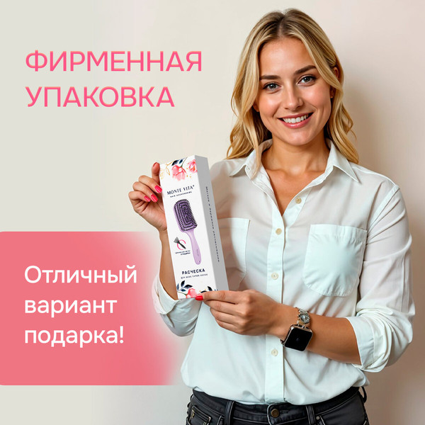 Изображение товара Расческа-массажер Monte Vita 24x7.5см + щетка для чистки / 457432 (фиолетовый)