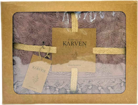 Изображение товара Покрывало Karven Salkim с бахромой Евро 200x220 / Y1035 SALKIM Koyu Kahve