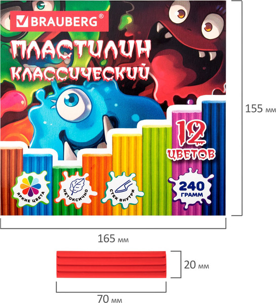 Изображение товара Пластилин Brauberg Классический. Монстрики / 107356 (12цв)