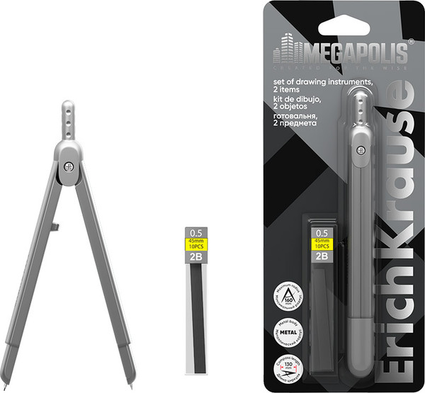 Изображение товара Готовальня Erich Krause Megapolis / 64793 (серебряный)