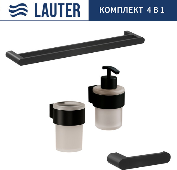 Изображение товара Набор аксессуаров для ванной и туалета Lauter 21TS3019 + 21TS3021 + 21TS3013 + 21TS3002 (Matt Black, 4 предмета)