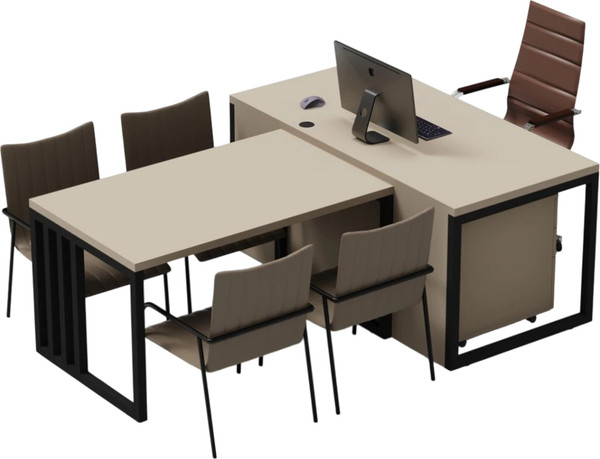 Изображение товара Письменный стол Crafto Дойл 04 с приставкой 210x160x79 (латте/черный)