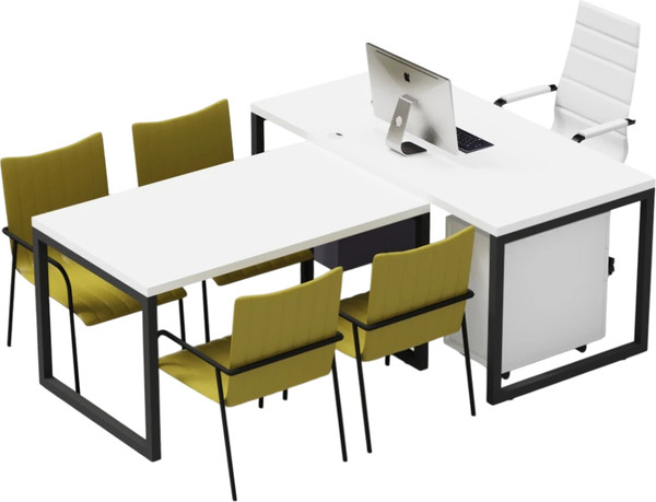 Изображение товара Письменный стол Crafto Клинт 02 с приставкой 210x160x79 (белый/черный)